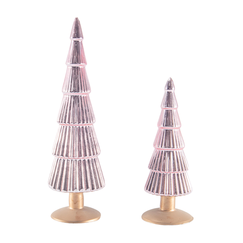 8×20 & 8×25cm Gestreepte Glazen Kerstboom 2-delige set Tafelblad Vakantiedecoratie
