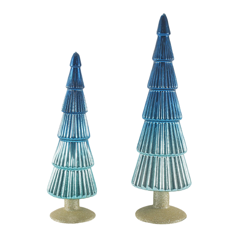 8×20 & 8×25cm Gestreepte Glazen Kerstboom 2-delige set Tafelblad Vakantiedecoratie