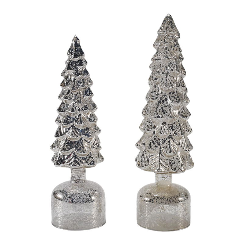10 x 25 en 10 x 28 cm LED-licht op roterende kerstglasboomset Feestelijke ornamenten