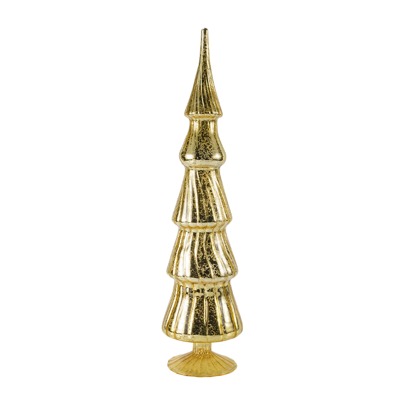 10 x 40 cm roterende gestreepte glazen kerstboom, 2-delige set tafeldecoratie
