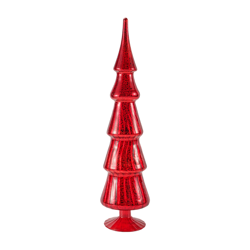 10 x 40 cm roterende gestreepte glazen kerstboom, 2-delige set tafeldecoratie