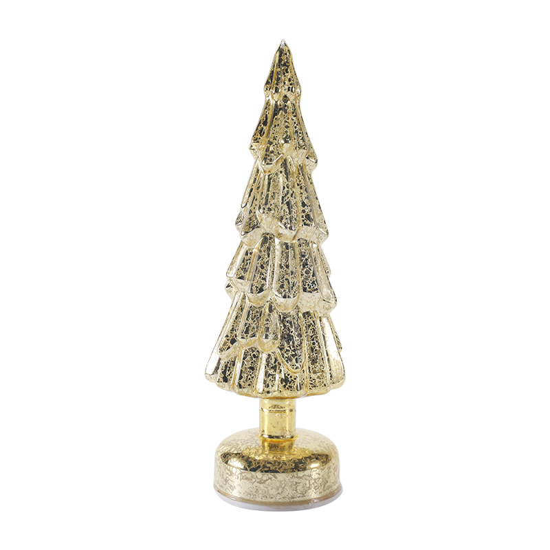 10 x 35 cm roterende kerstboom van helder glas met warme LED-gloed