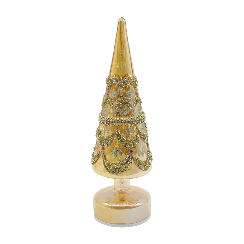 10 x 30 cm roterende glazen kerstboom met LED-verlichting Iriserend feestelijk decor