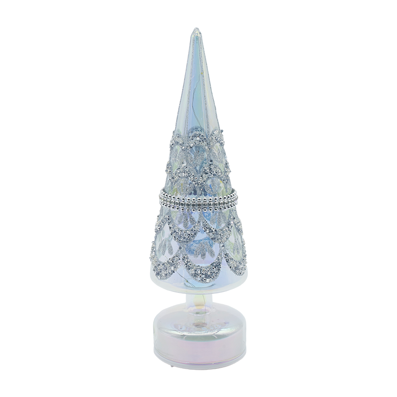 10 x 30 cm roterende glazen kerstboom met LED-verlichting Iriserend feestelijk decor