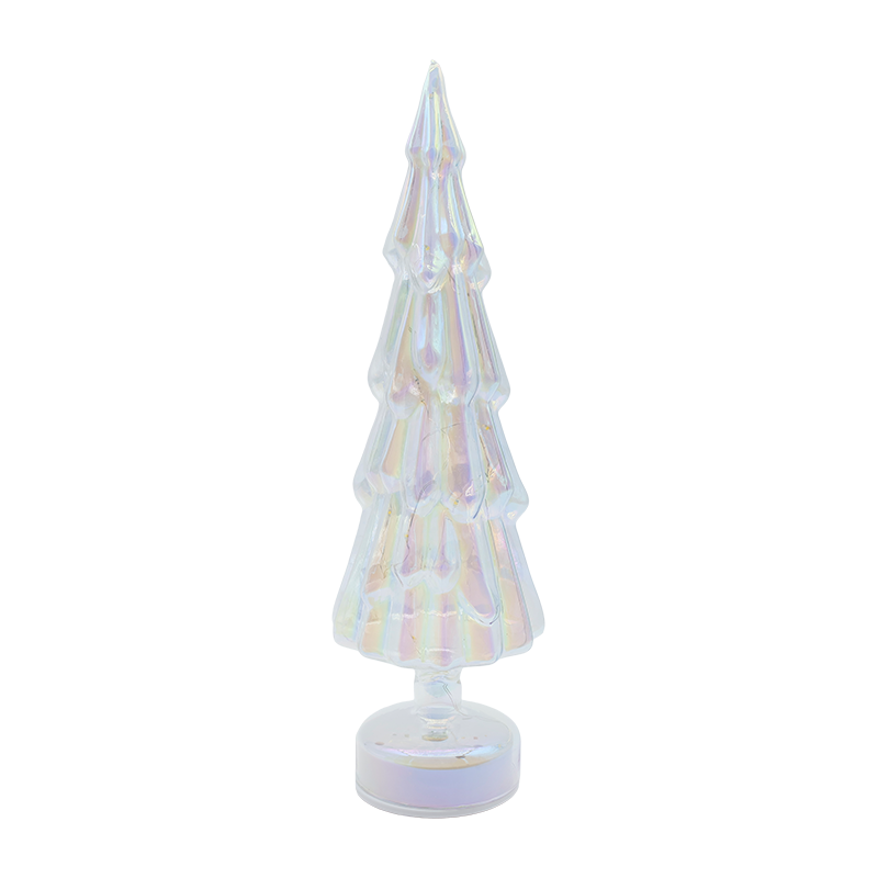 10 x 35 cm roterende kerstboom van helder glas met warme LED-gloed