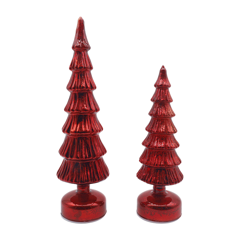 10×28 en 10×33cm roterende glazen kerstboomset - 2-delig feestelijk decor