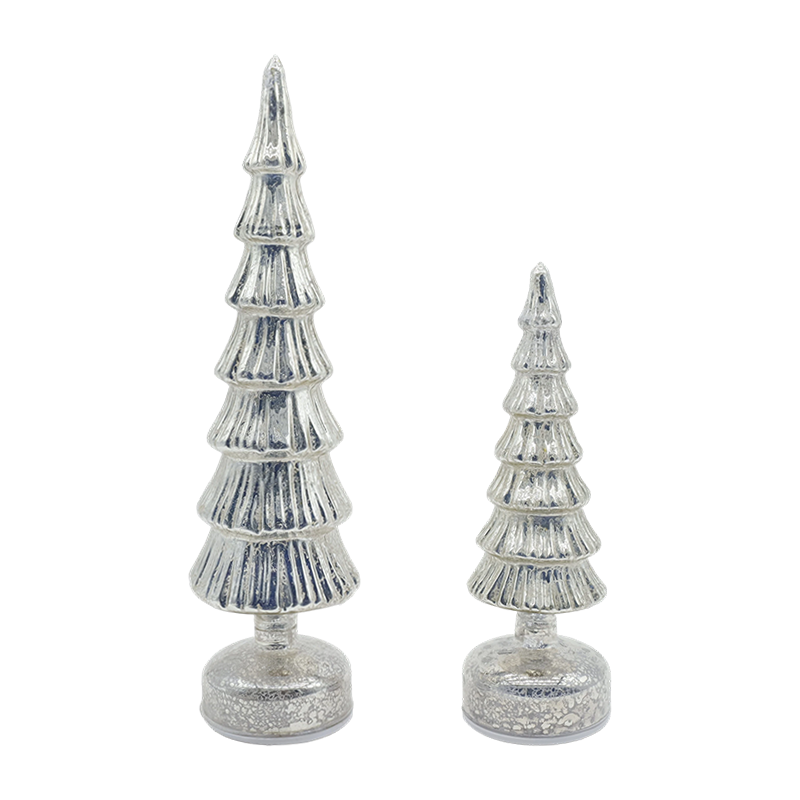 10×28 en 10×33cm roterende glazen kerstboomset - 2-delig feestelijk decor
