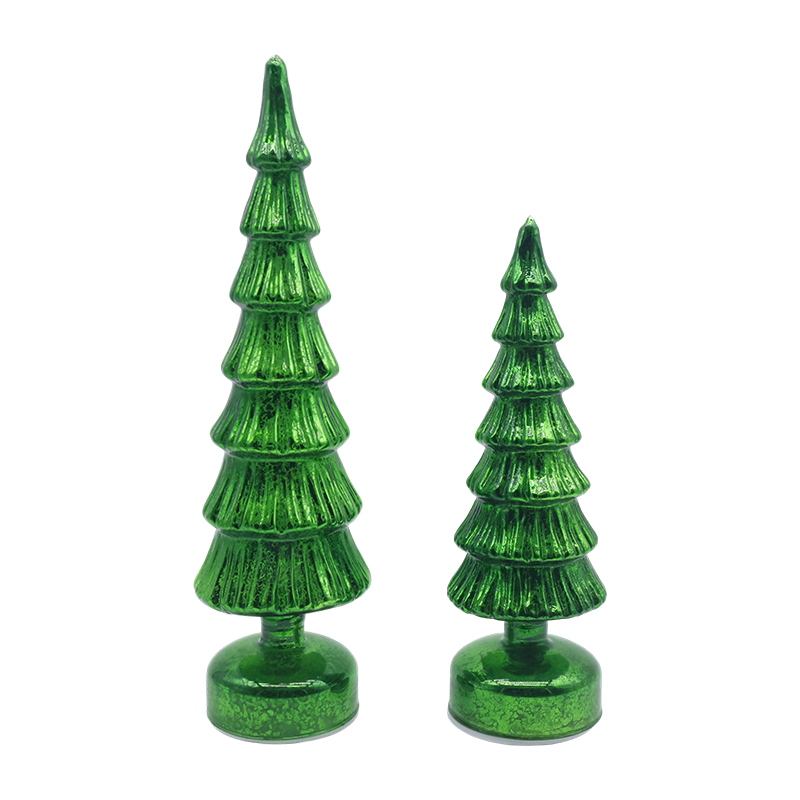 10×28 en 10×33cm roterende glazen kerstboomset - 2-delig feestelijk decor