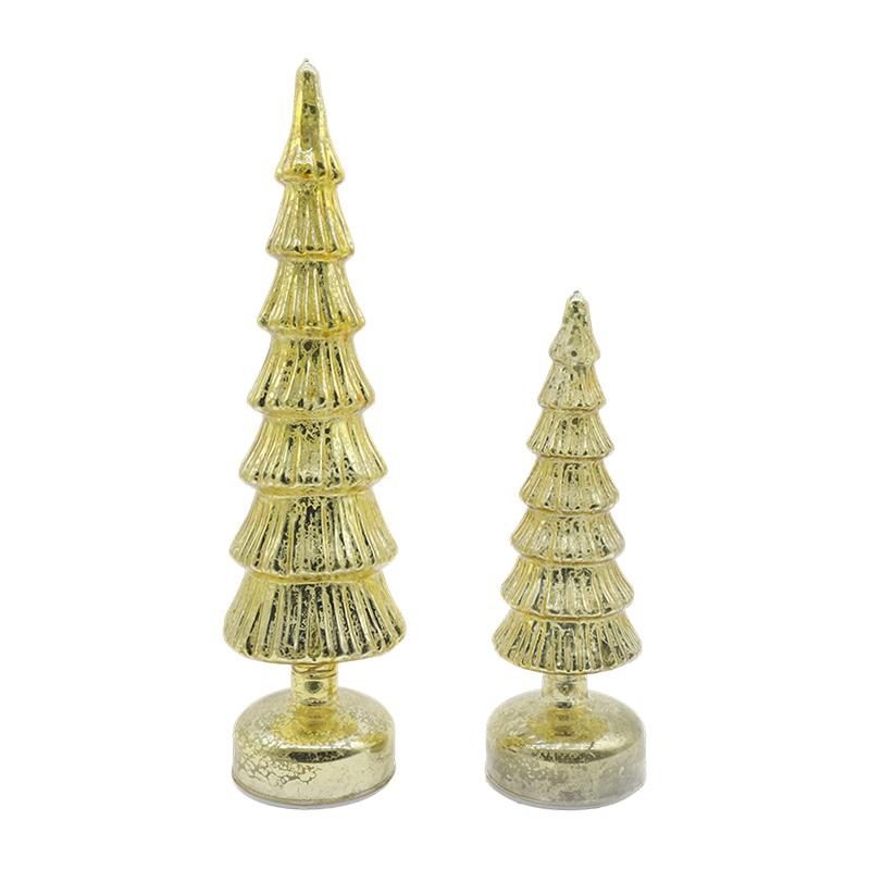 10×28 en 10×33cm roterende glazen kerstboomset - 2-delig feestelijk decor