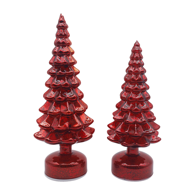 12×23 & 13×28cm Roterende LED-kerstglasboom, 2-delige set - Feestelijk decor