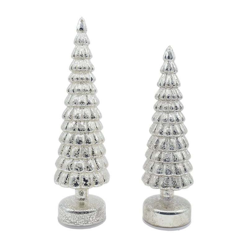 10 x 38 en 10 x 33 cm LED-licht op roterende tafelversieringen van glazen kerstbomen