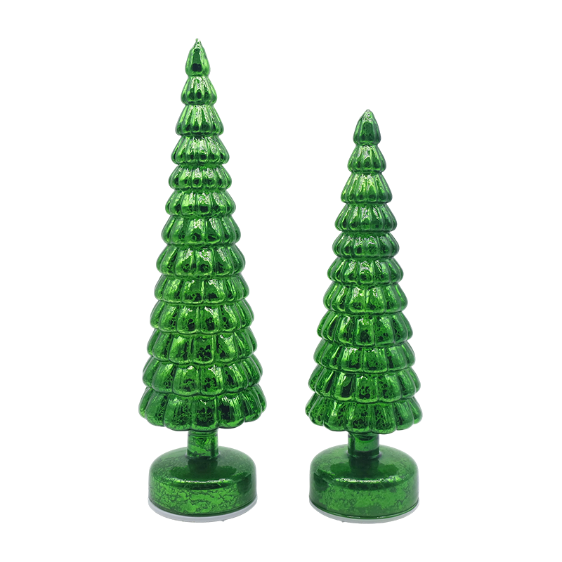 10 x 38 en 10 x 33 cm LED-licht op roterende tafelversieringen van glazen kerstbomen