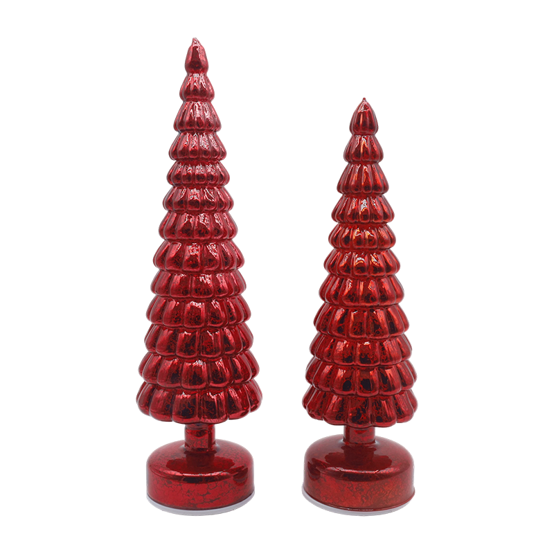 10 x 38 en 10 x 33 cm LED-licht op roterende tafelversieringen van glazen kerstbomen