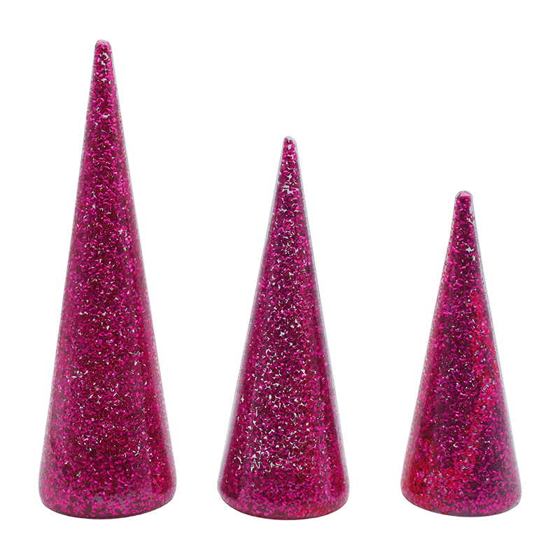 8×20/9×25/10×30cm 3-delige glinsterende glazen kerstboomset met ingebouwde LED-verlichting