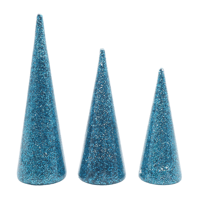 8×20/9×25/10×30cm 3-delige glinsterende glazen kerstboomset met ingebouwde LED-verlichting