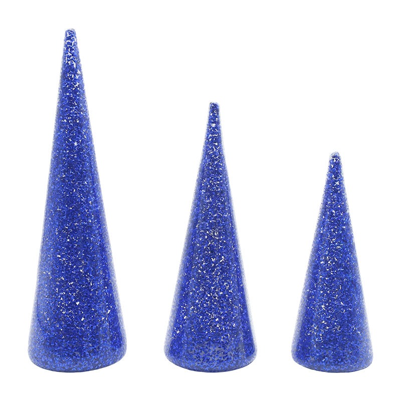 8×20/9×25/10×30cm 3-delige glinsterende glazen kerstboomset met ingebouwde LED-verlichting