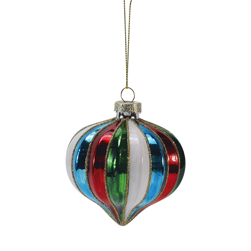 8 cm retro gestreepte kerstglazen balornamentset