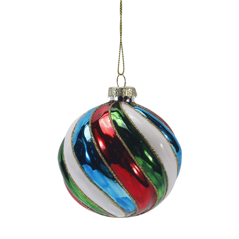8 cm retro gestreepte kerstglazen balornamentset