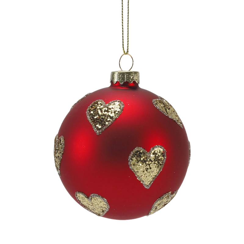 8 cm rode matte glazen kerstbal met gouden glitterwervelingen
