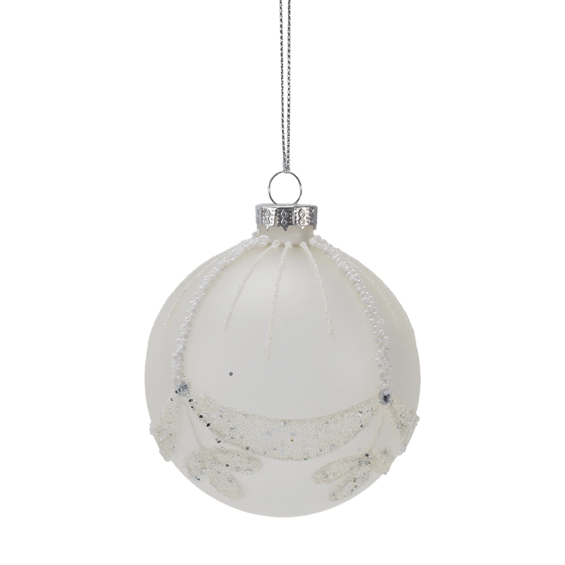 8 cm bruidskralen wit kerstglas ornament (enkel / set van 3)