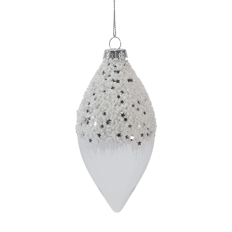 8 cm besneeuwde, witte en zilveren kerstglazen balornament (enkel / set van 3)