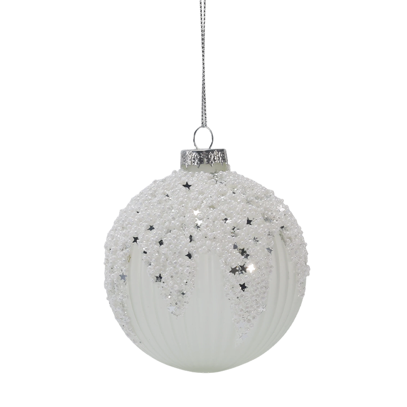 8 cm besneeuwde, witte en zilveren kerstglazen balornament (enkel / set van 3)
