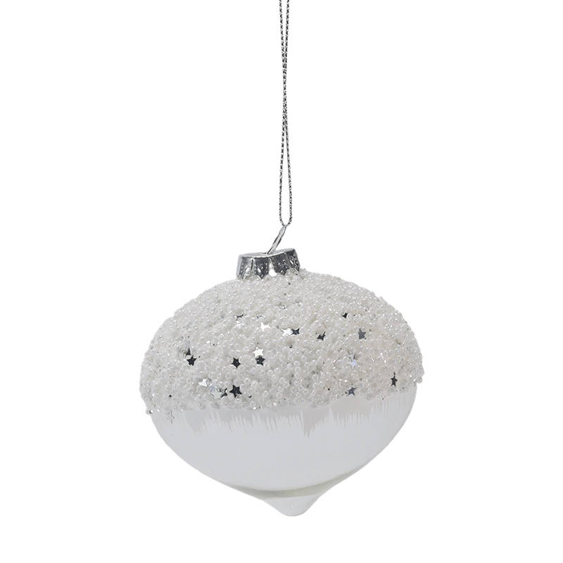 8 cm besneeuwde, witte en zilveren kerstglazen balornament (enkel / set van 3)