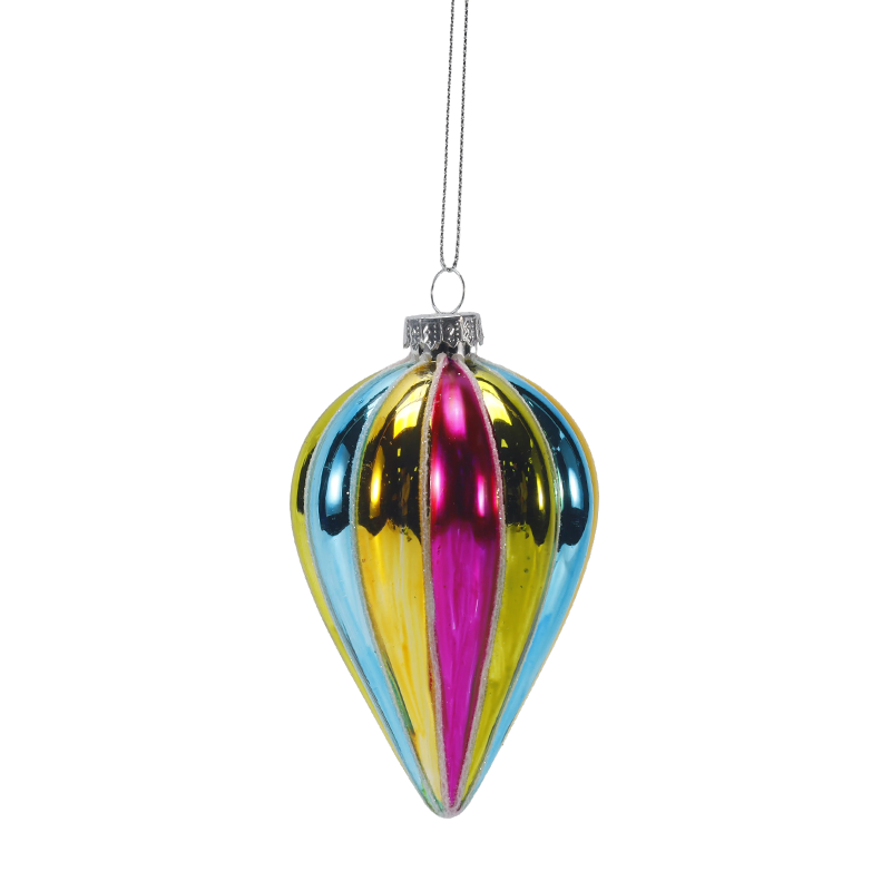 8 cm retro regenboogstreep kerstglazen balornament (enkel / set van 4)