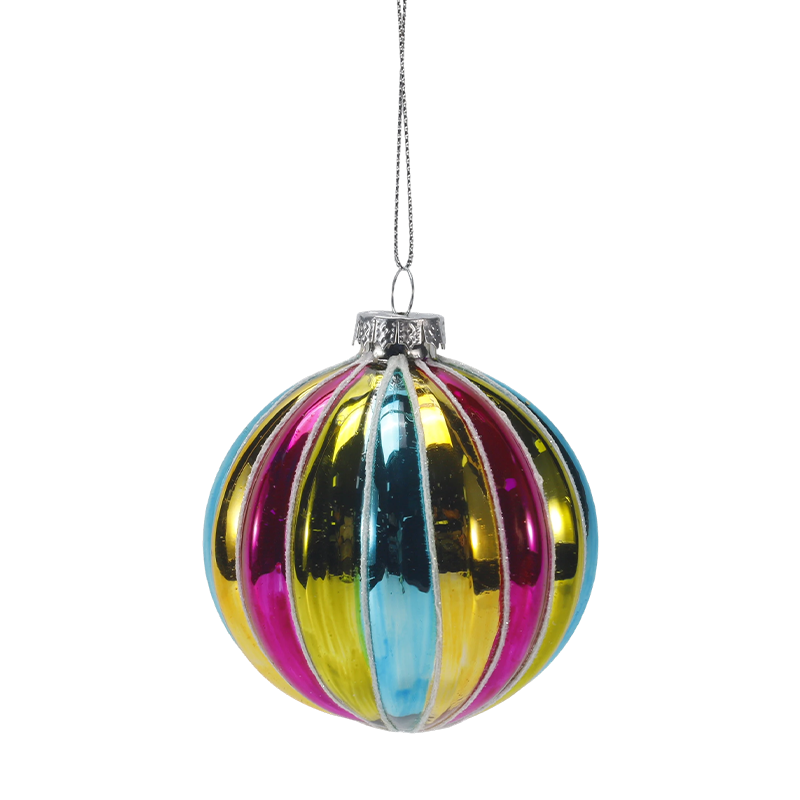 8 cm retro regenboogstreep kerstglazen balornament (enkel / set van 4)