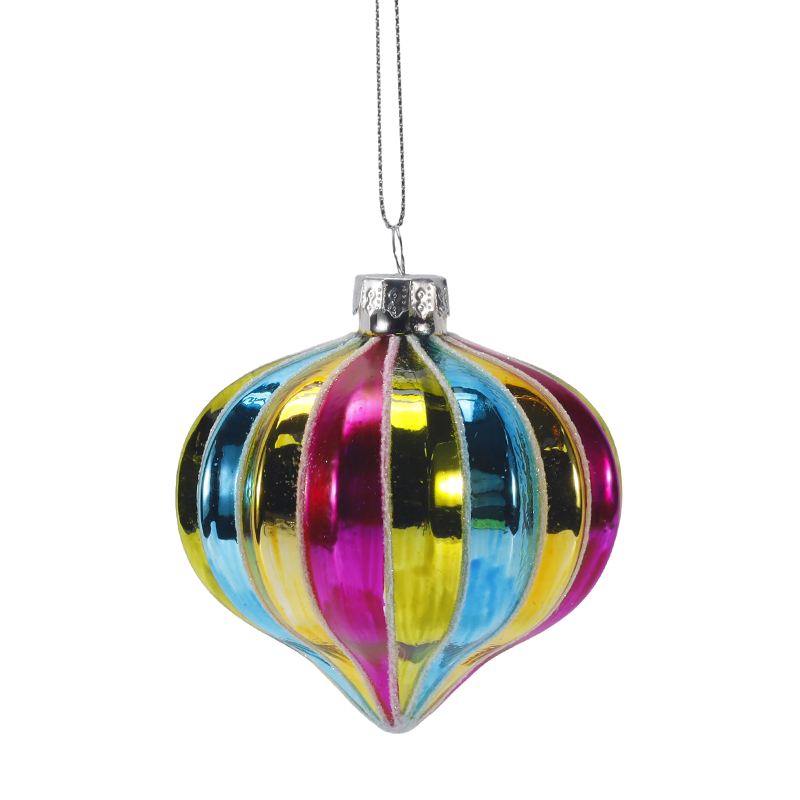 8 cm retro regenboogstreep kerstglazen balornament (enkel / set van 4)