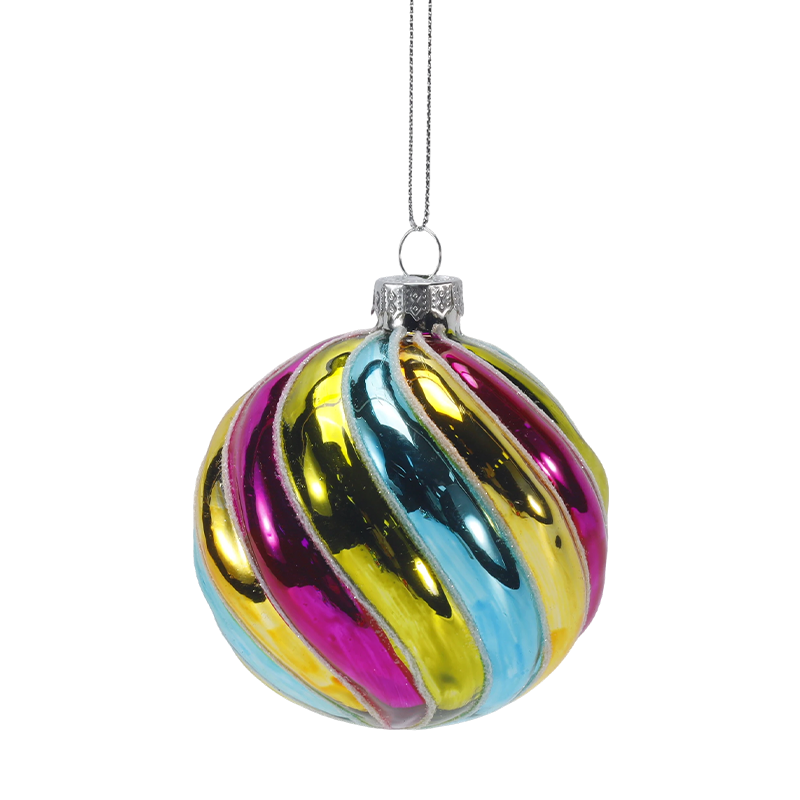 8 cm retro regenboogstreep kerstglazen balornament (enkel / set van 4)
