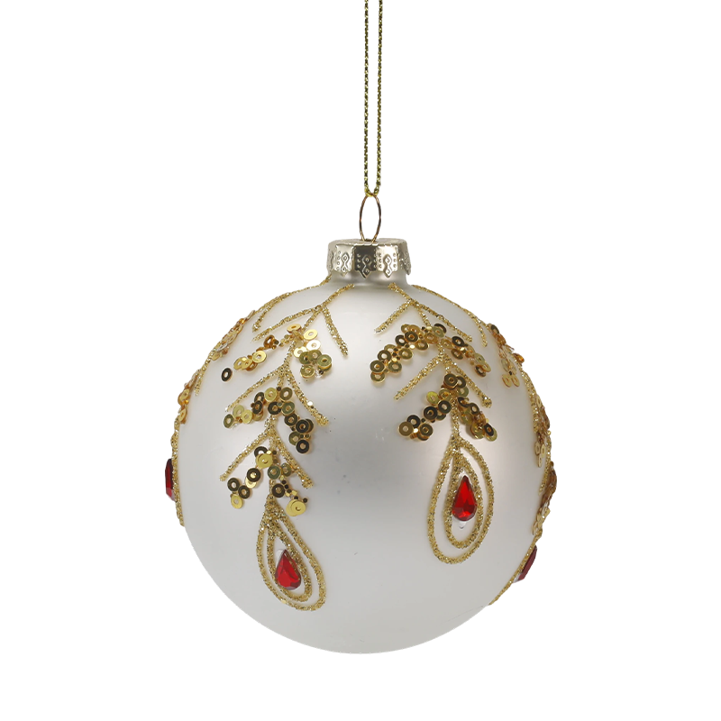 8 cm luxe gouden en rode kerstglazen balornament (enkel / set van 3)