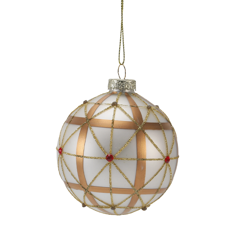 8 cm luxe gouden en rode kerstglazen balornament (enkel / set van 3)