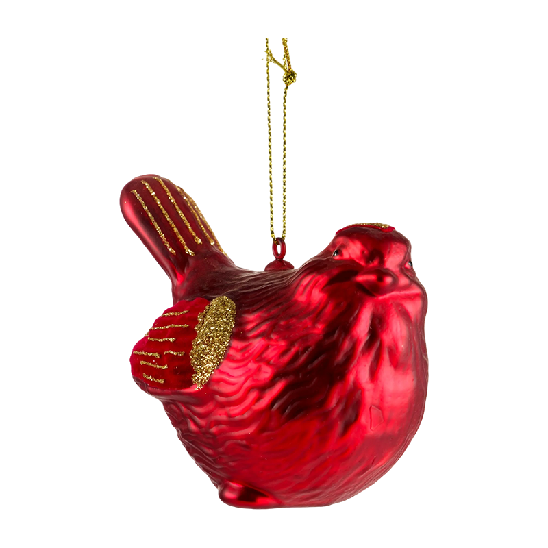Kerst Glazen Ornament Rood Goud Vogelvorm