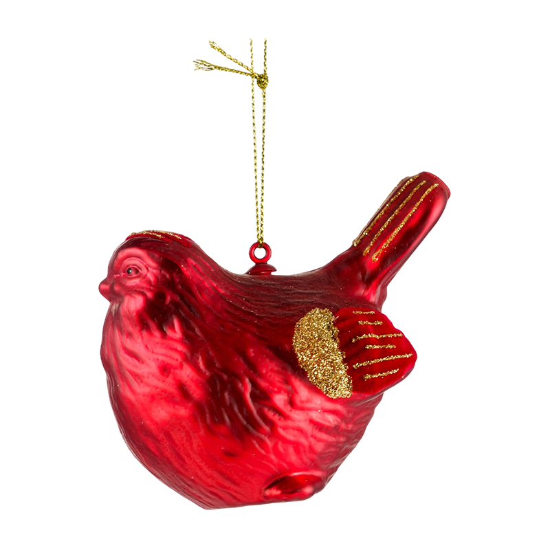 Kerst Glazen Ornament Rood Goud Vogelvorm