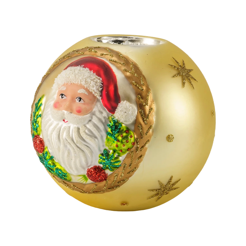 12*12Kerstman Kaarsenhouder van reliëfglas