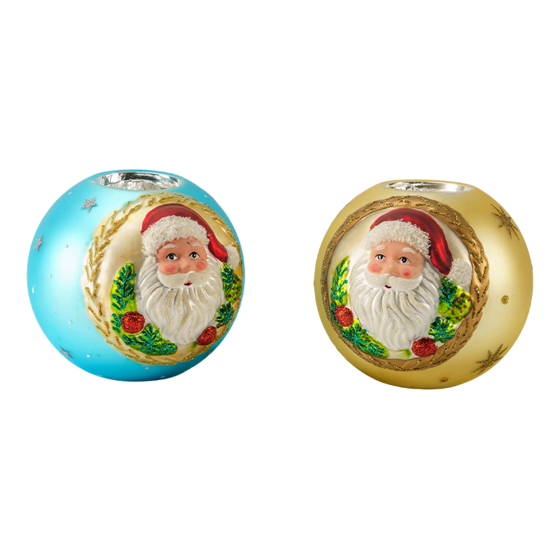 12*12Kerstman Kaarsenhouder van reliëfglas