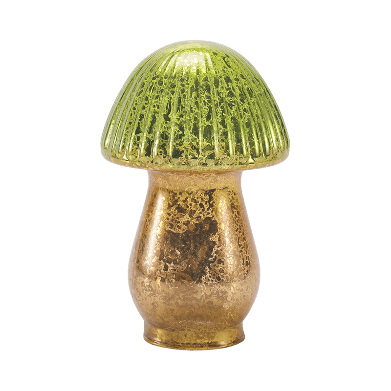 Handgemaakt groen-goud gradiënt geribbeld kwikglas paddestoelornament met led-decoratie