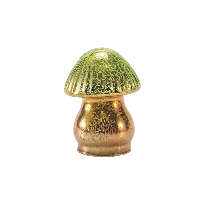 Handgemaakt groen-goud gradiënt geribbeld kwikglas paddestoelornament met led-decoratie