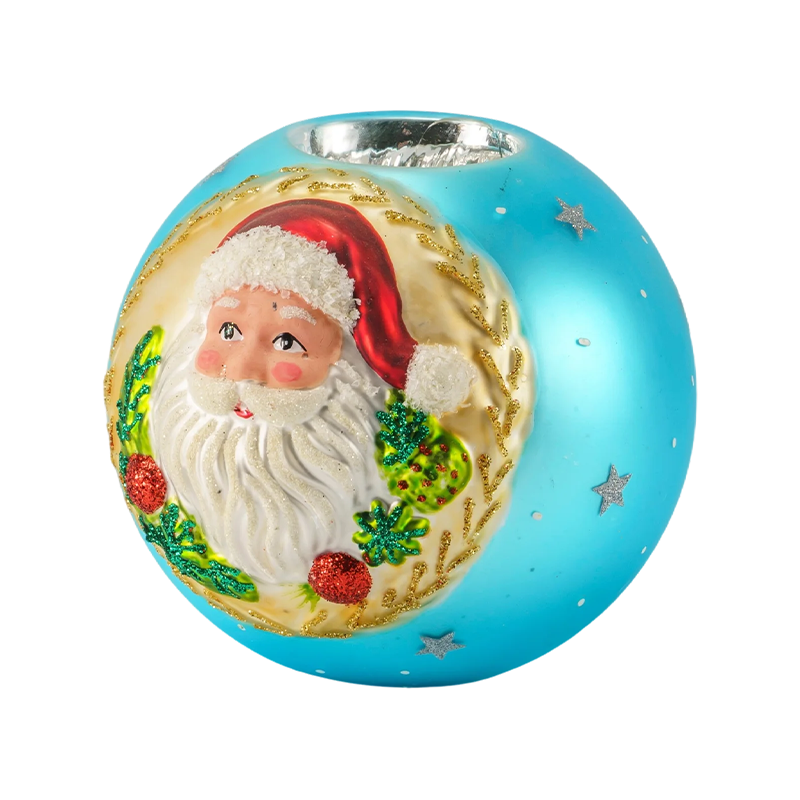 12*12Kerstman Kaarsenhouder van reliëfglas