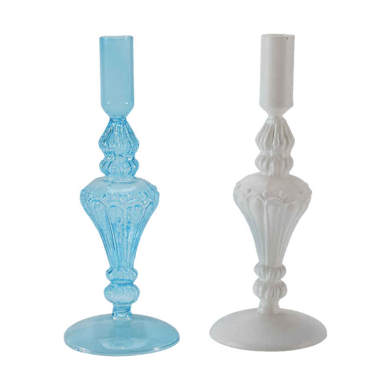 Collectie kleurrijke glazen kaarsenhouders van 18 cm