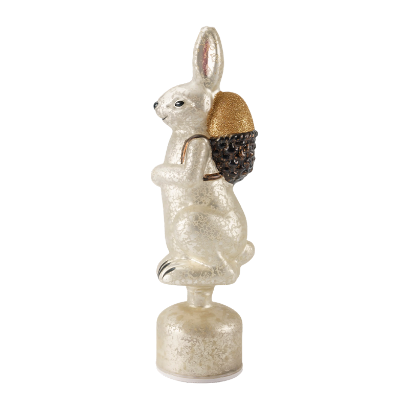 Vintage Mercury Glass Rabbit-beeldje (zilver / antiek witte afwerking)