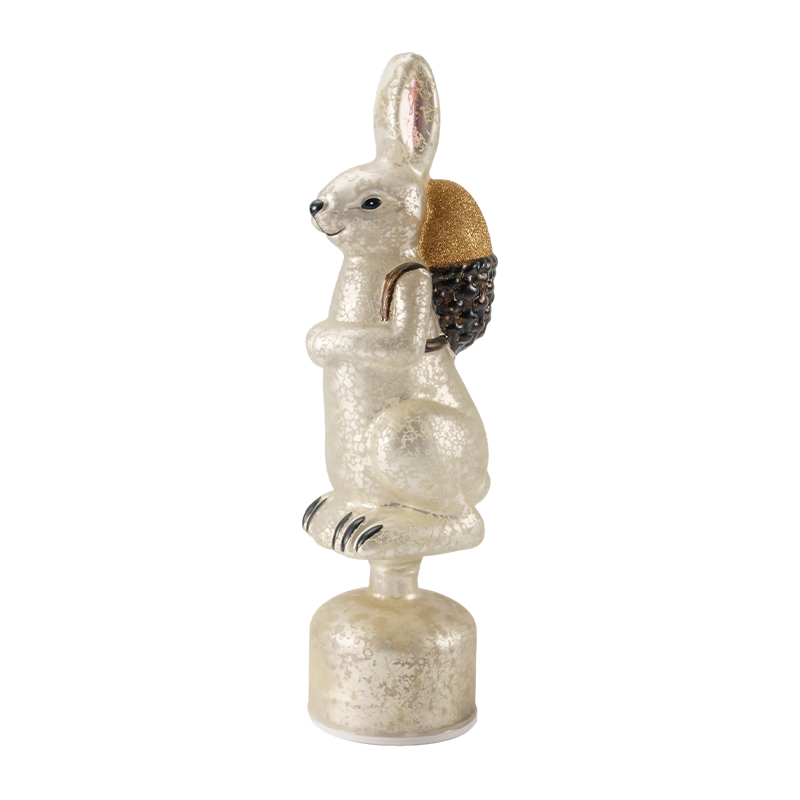 Vintage Mercury Glass Rabbit-beeldje (zilver / antiek witte afwerking)