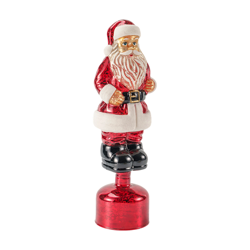 Vintage Mercury Glass Santa Claus-beeldje (rood / zilver / lichtgroene afwerking)