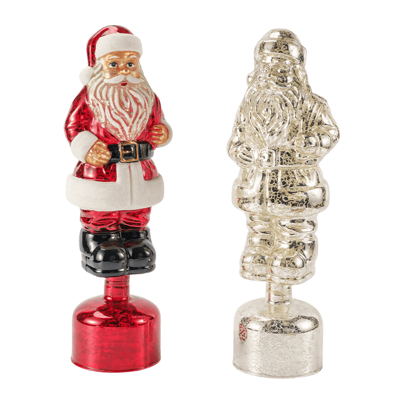 Vintage Mercury Glass Santa Claus-beeldje (rood / zilver / lichtgroene afwerking)