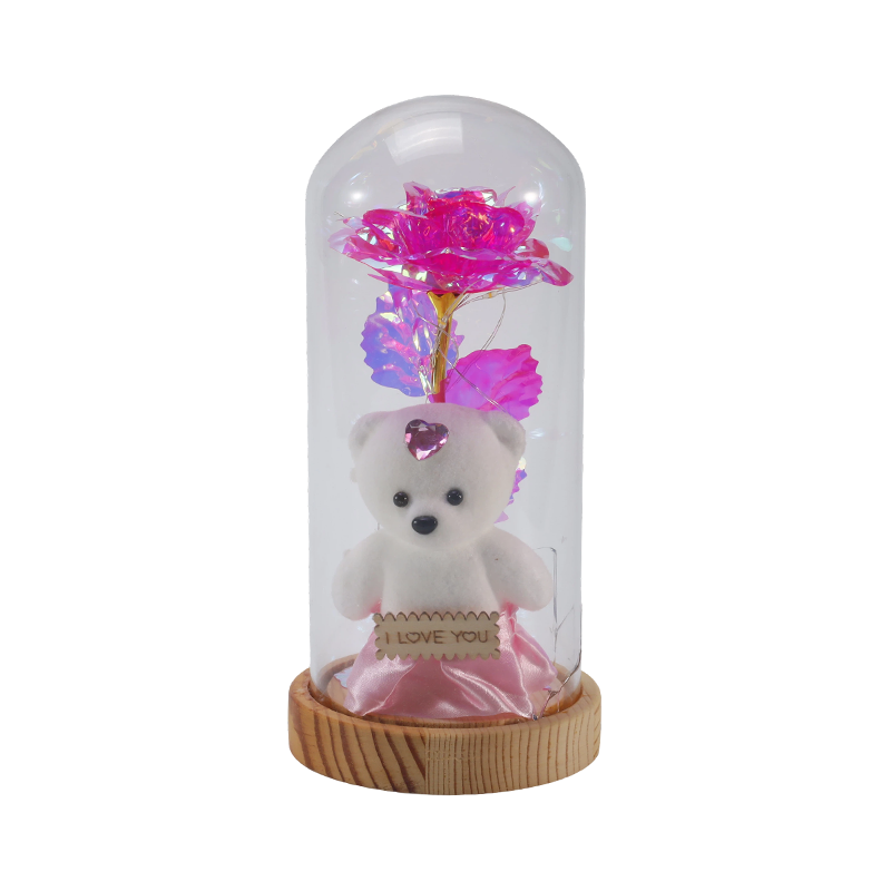 Galaxy Rose Glass Cloche Light (met/zonder teddybeer, meerdere kleuren)