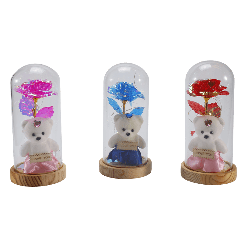 Galaxy Rose Glass Cloche Light (met/zonder teddybeer, meerdere kleuren)