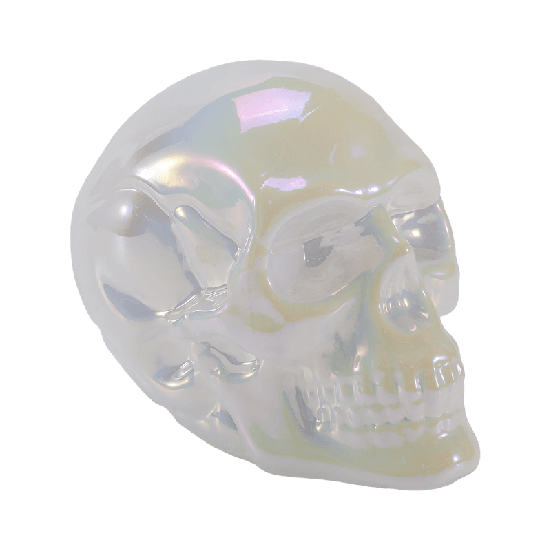 Iriserende schedel decor/suiker schedel glazen ornament set