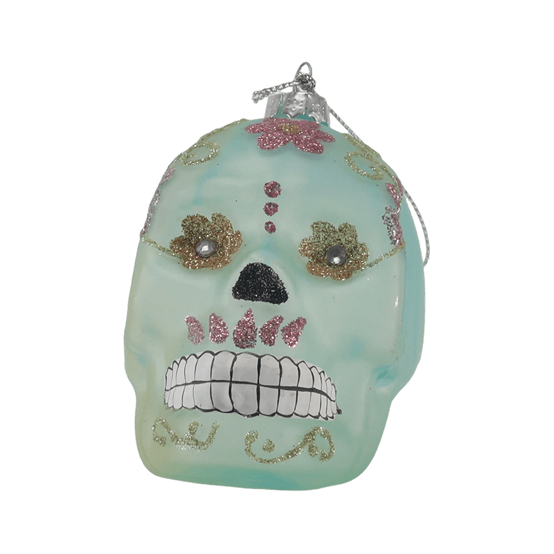 Iriserende schedel decor/suiker schedel glazen ornament set