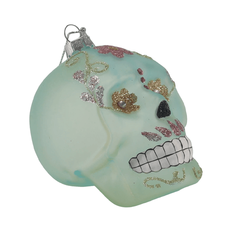 Iriserende schedel decor/suiker schedel glazen ornament set